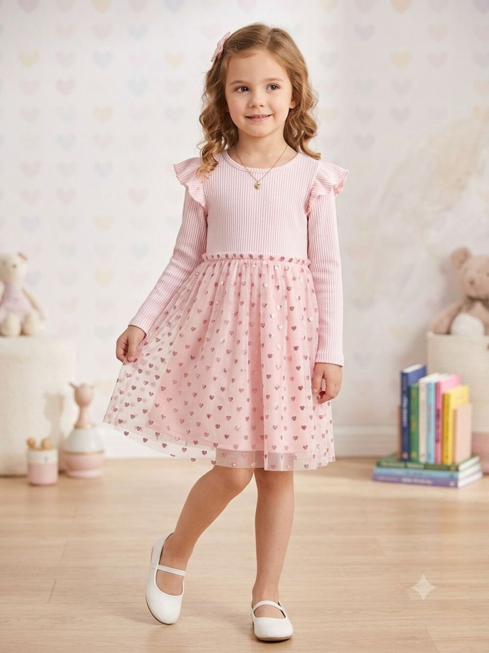 NWOT Madison Layne Pink Tulle Metallic Heart Glitter Dress 6 Fit Flare